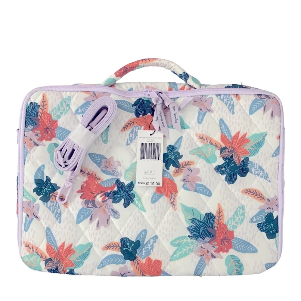 NWT Vera Bradley Ultralight Laptop Workstation Crossbody Tropical Floral Pattern